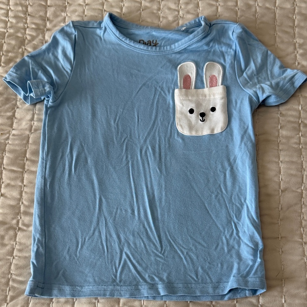 Little Sleepies Blue Tee with Bunny Pocket